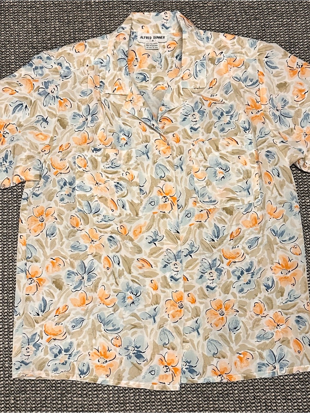 Alfred Dunner Beige Floral Button-Up Shirt with Shoulder Pads